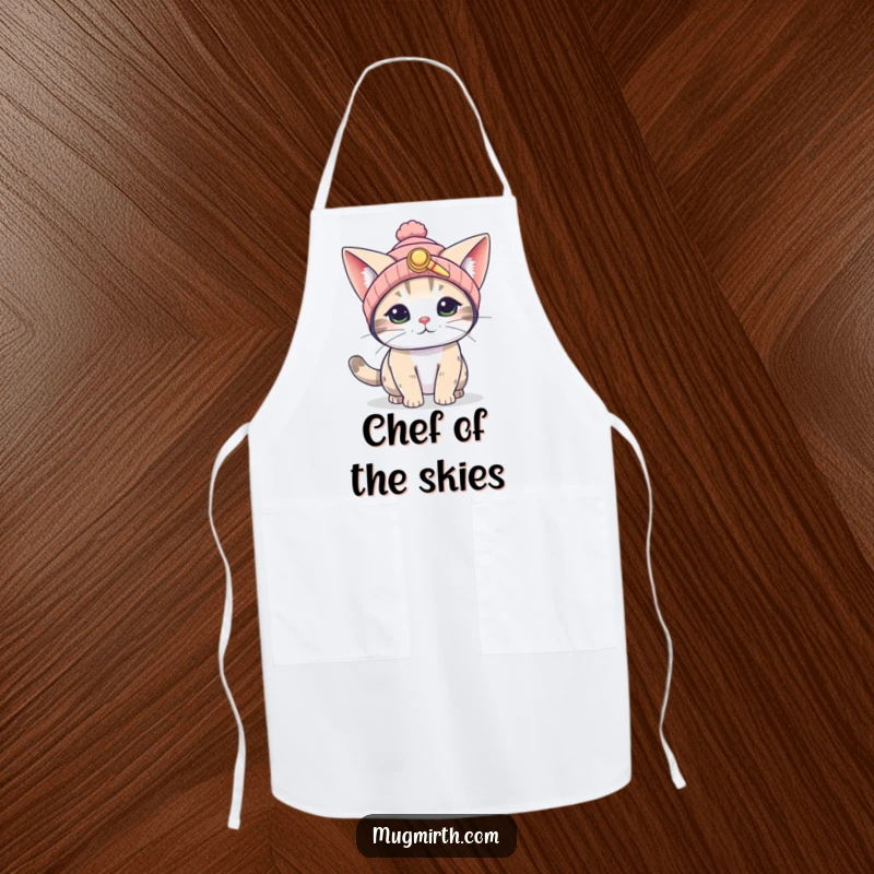 Funny Flying Cat Apron: A chef's apron printed with a silly cat in a propeller beanie, using its big ears to flap towards the sky.