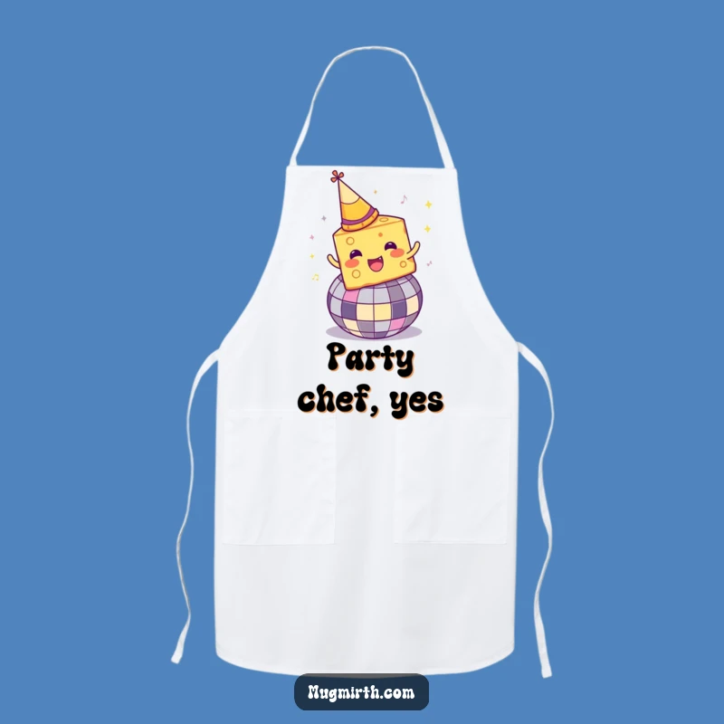 Funny Disco Cheese Apron: Cook up a storm with cheesy party flair, a unique funny gift!