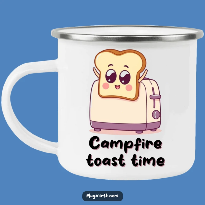 Funny Toast Jumps into Toaster Camping Mug: Durable Enamel Cup for Hilarious Breakfasts Outdoors