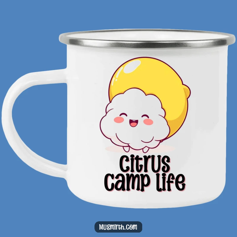 Funny Cloud & Lemon Hug Camping Mug: Joyful Enamel Cup for Outdoor Cheer