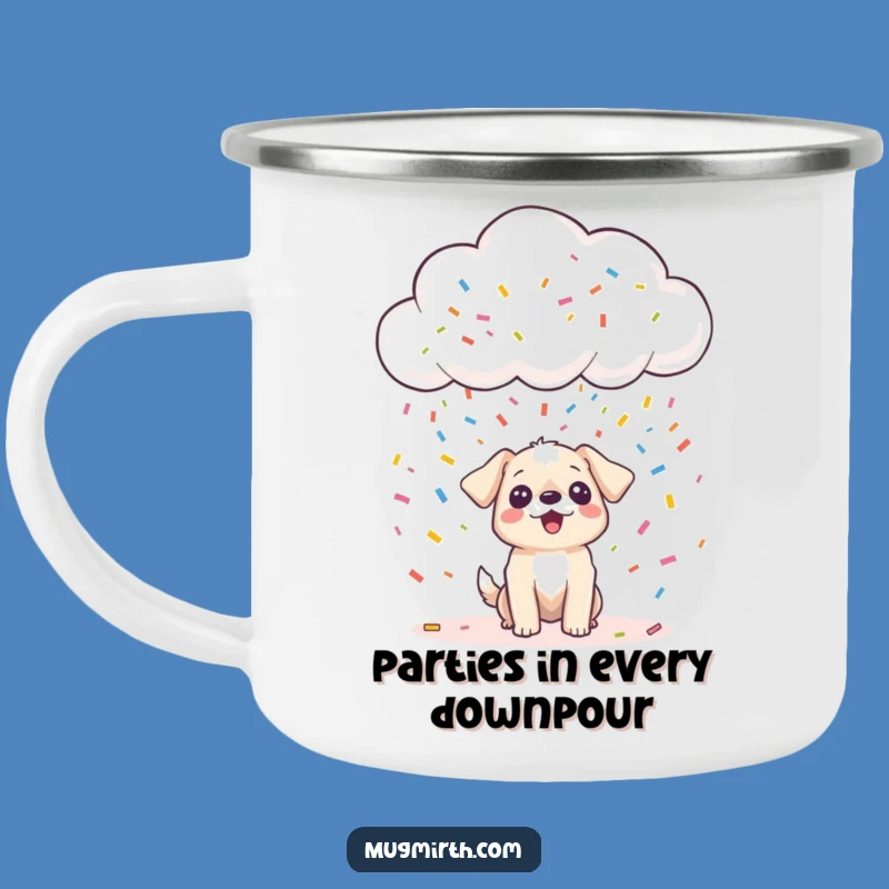 Funny Happy Cloud Confetti Dog Camping Mug - Adventure & Amusement