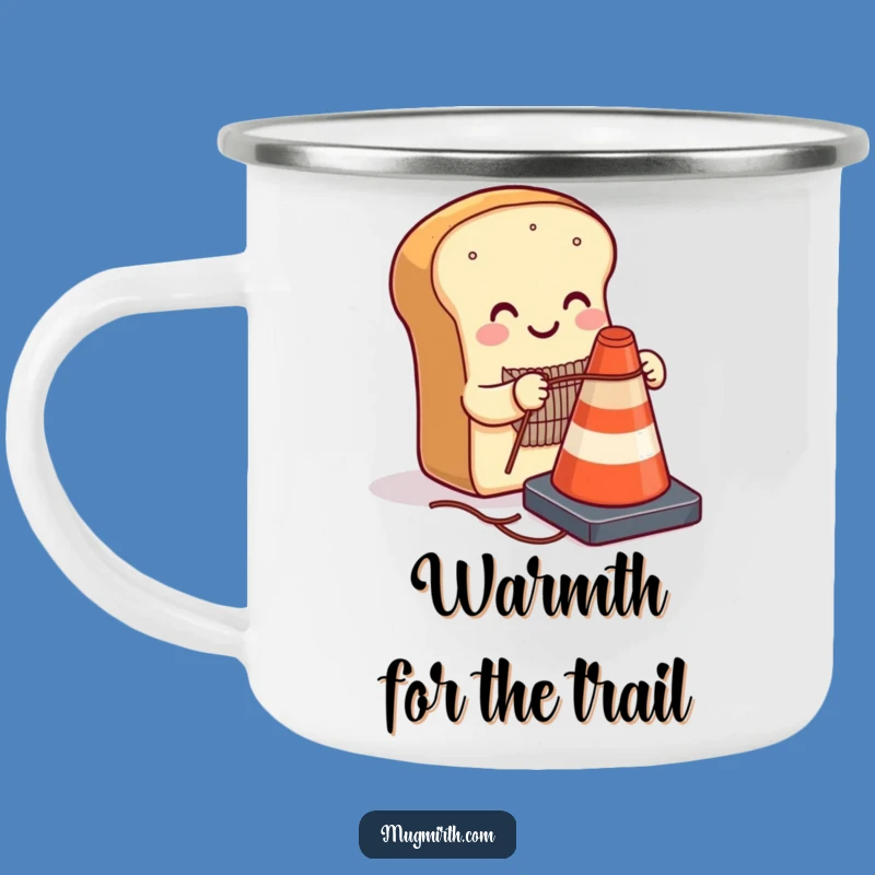 Funny Bread Traffic Cone Camping Mug - Whimsical Knitting Enamel, Hilarious Outdoor Gift