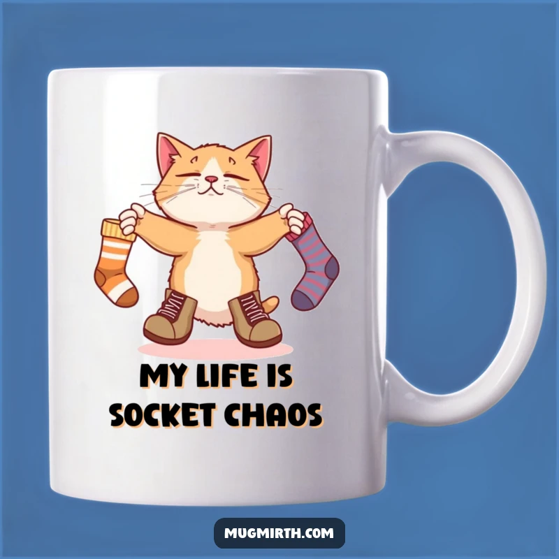 Funny Bewildered Cat Boots Juggling Socks Mug - A Hilarious Gift for Cat Lovers