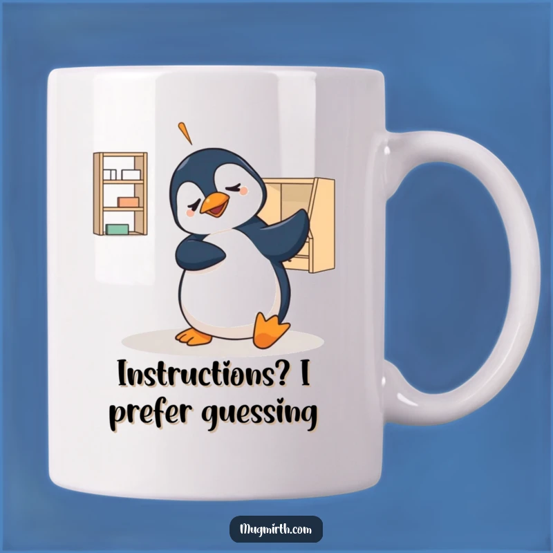Funny Penguin Flat-Pack Furniture Assembly Struggle Mug - Hilarious Gift Idea