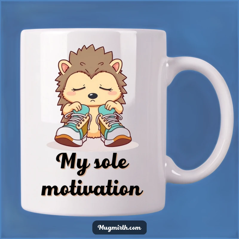 Funny Sleepy Hedgehog Mug: Confused hedgehog in big sneakers, a relatable funny gift!