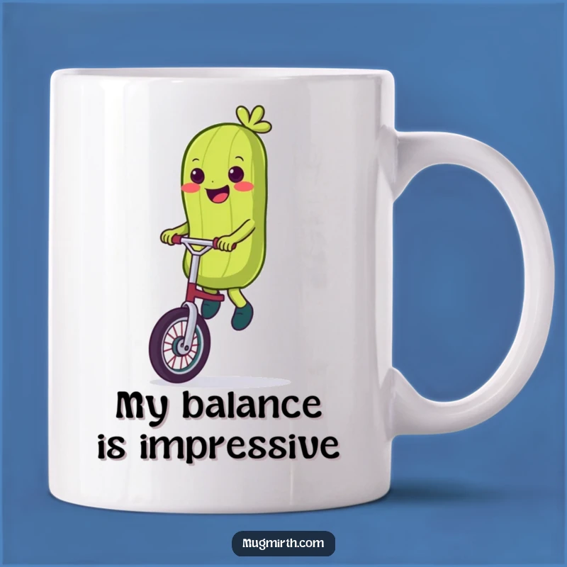 Funny Pickle Unicycle Mug - Wobbly Rider Gift for Veggie Lovers
