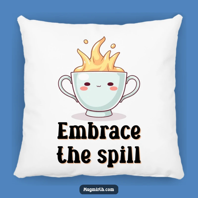 Funny Overflowing Teacup Pillow - Smug Grin Cushion, Comfy Humor Gift