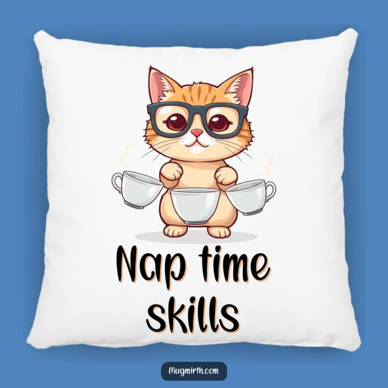 Funny Cat Juggling Pillow: Cozy Feline Acrobatics & Teacup Comfort