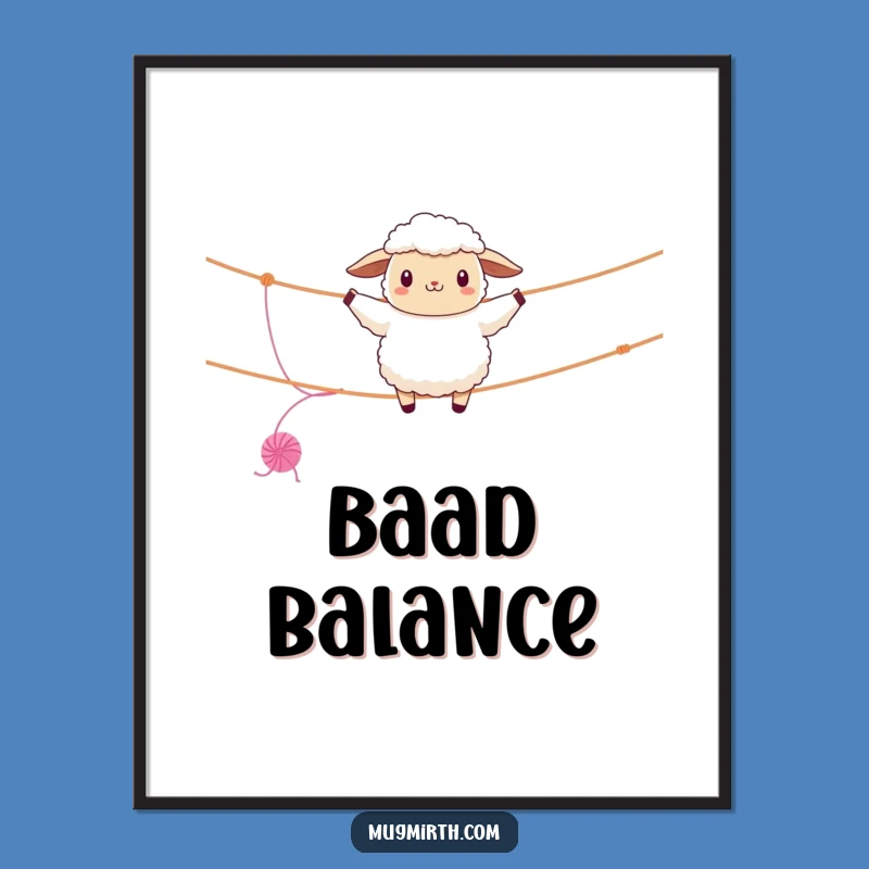 Funny Sheep Tightrope Digital Art: Hilarious Printable Woolly Decor