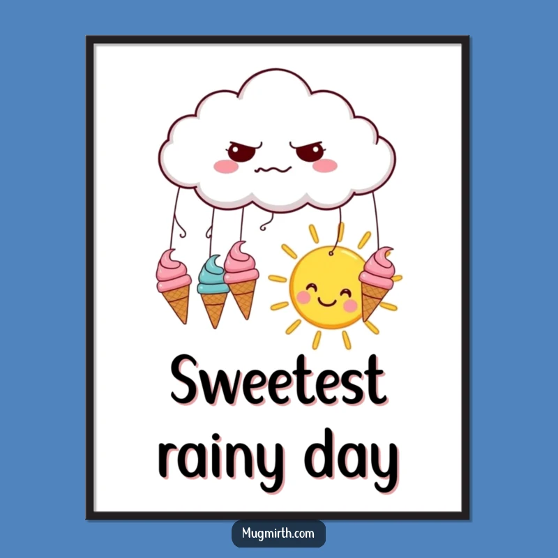 Funny Grumpy Cloud Ice Cream Digital Art Print - Hilarious Instant Download