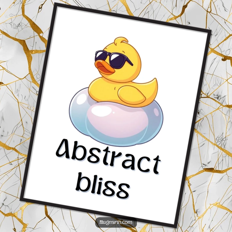 Funny rubber ducky wearing sunglasses on a giant wobbly jellybean, humorous digital art for instant download.
