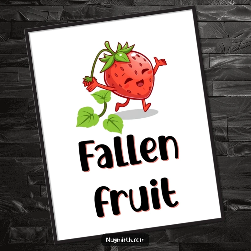 Funny tripping strawberry digital art print of a cartoon strawberry with legs tripping over its vine. Instant cheerful decor.