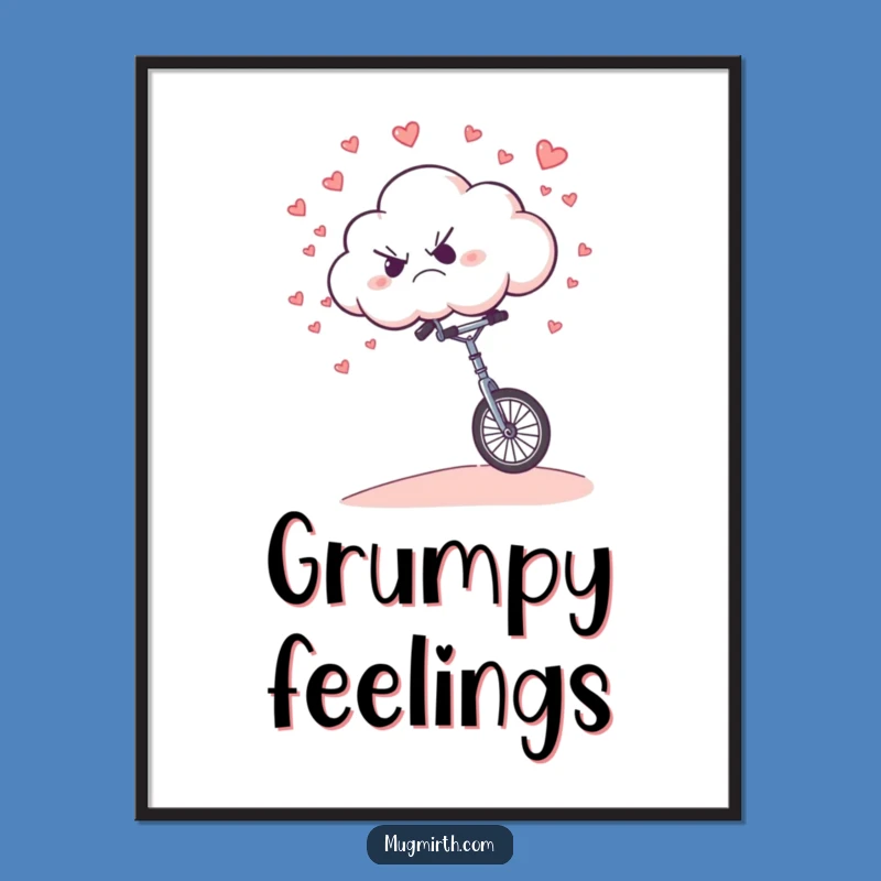 Funny Grumpy Cloud Digital Art: Hilarious Weather Print for Instant Moody Decor