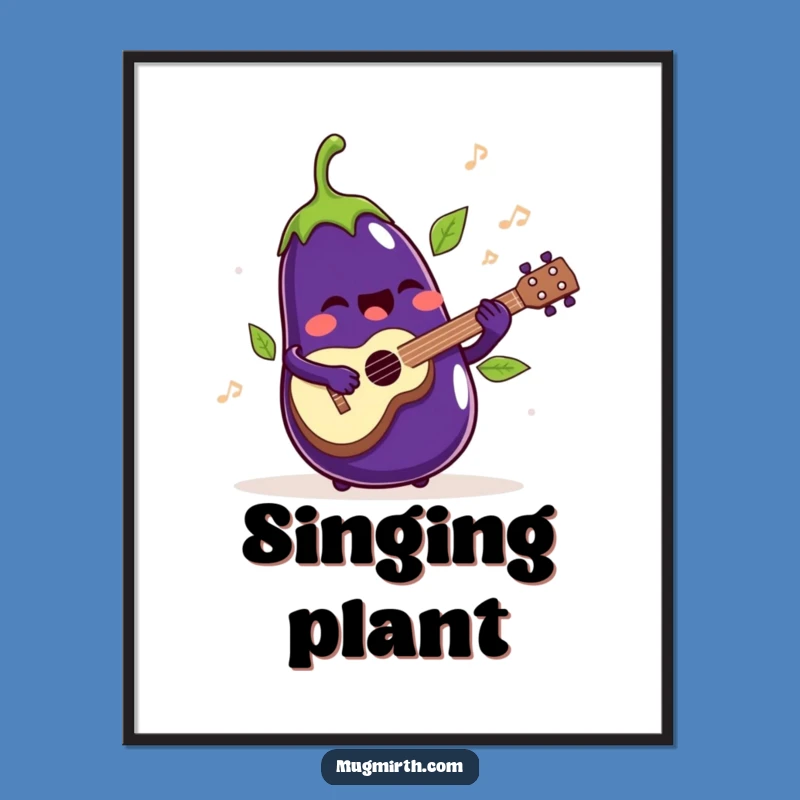 Funny Singing Eggplant Digital Art: Hilarious Vegetable Print for Instant Decor