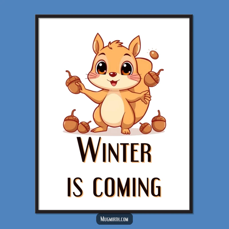 Funny Squirrel Juggling Acorns Digital Art Print: Hilarious Decor for Instant Smiles