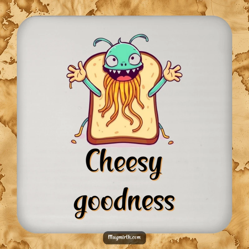 Funny toast reaching for a high-five with the Flying Spaghetti Monster, a humorous coaster.