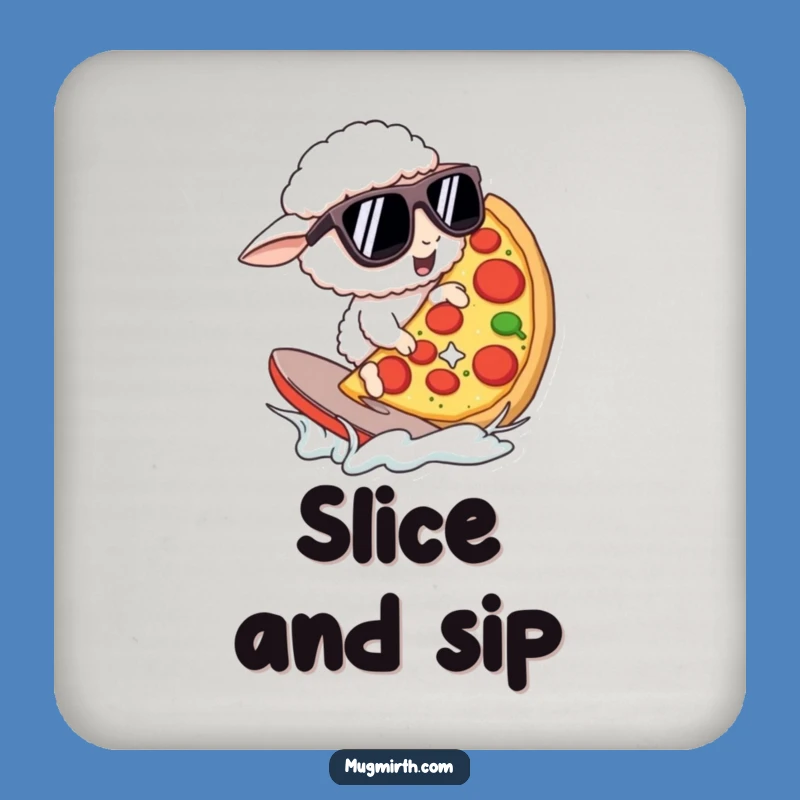 Funny Pizza Surfing Sheep Drink Coaster: Pizza Protection, Perfect Funny Gift