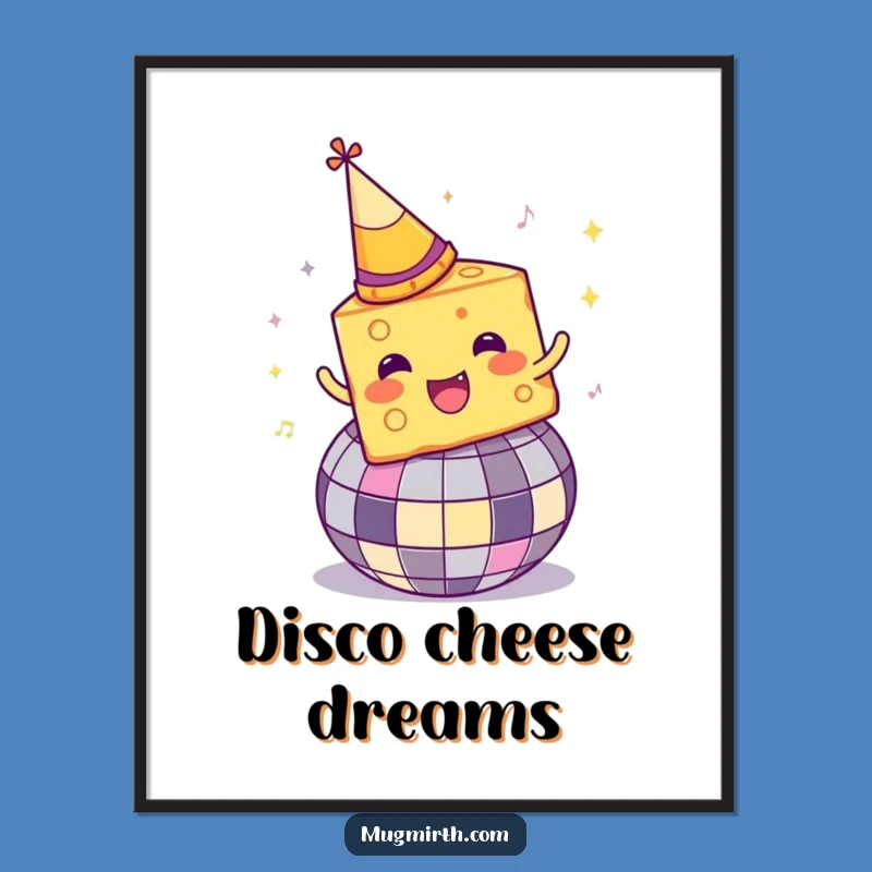 Funny Disco Cheese Poster: Brighten your walls with cheesy dance vibes, a vibrant funny gift!