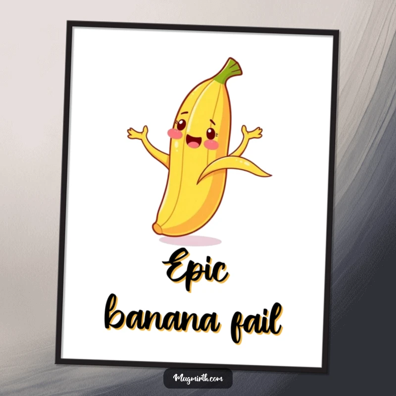 Funny Banana Slip Poster: A cheerful banana cartoonishly flails its limbs after slipping on its peel.