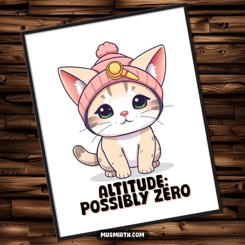 Funny Flying Cat Poster: A vibrant print of a silly cat wearing a propeller beanie and flapping enormous ears, attempting to take flight.