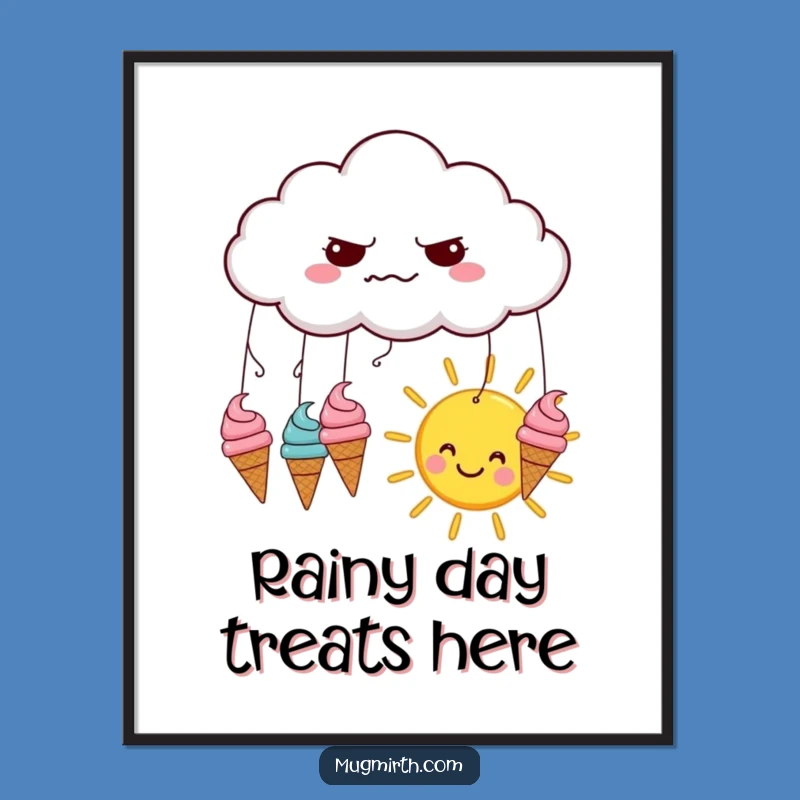 Funny Grumpy Cloud Ice Cream Poster - Hilarious Weather Wall Art