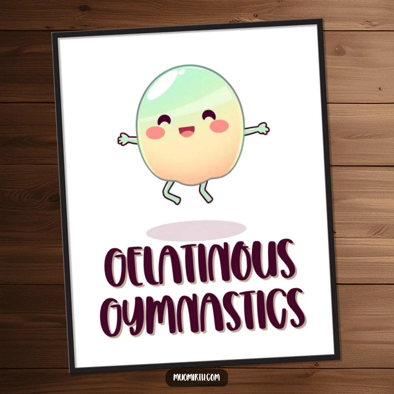 Funny Jelly Poster: A dynamic illustration captures a blob of jelly attempting to jump rope with its own wobbly limbs.