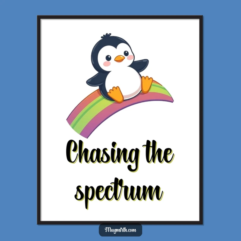Funny Penguin Rainbow Poster - Joyful Slider Art, Colorful Wall Decor