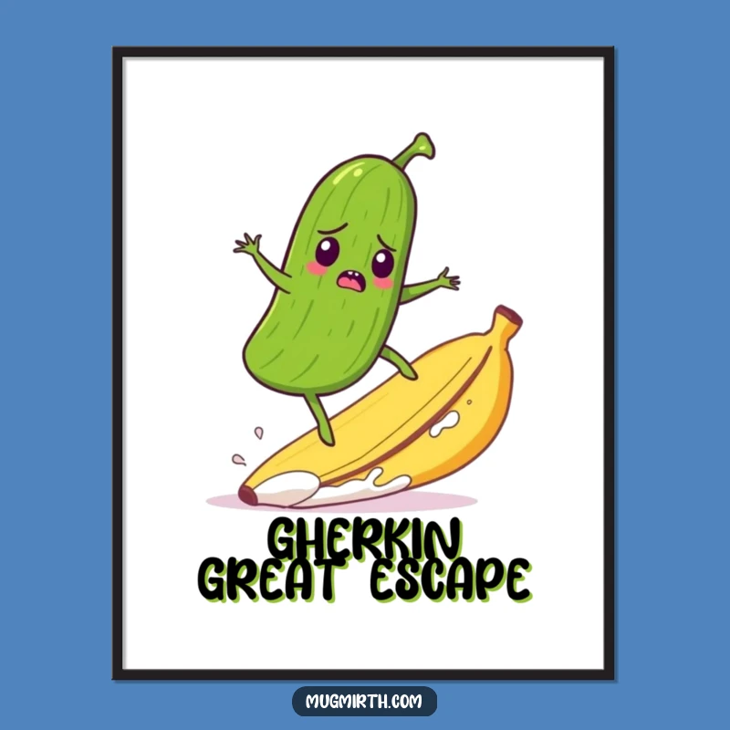 Funny Pickle Banana Peel Surf Poster - Whimsical Action Art Gift