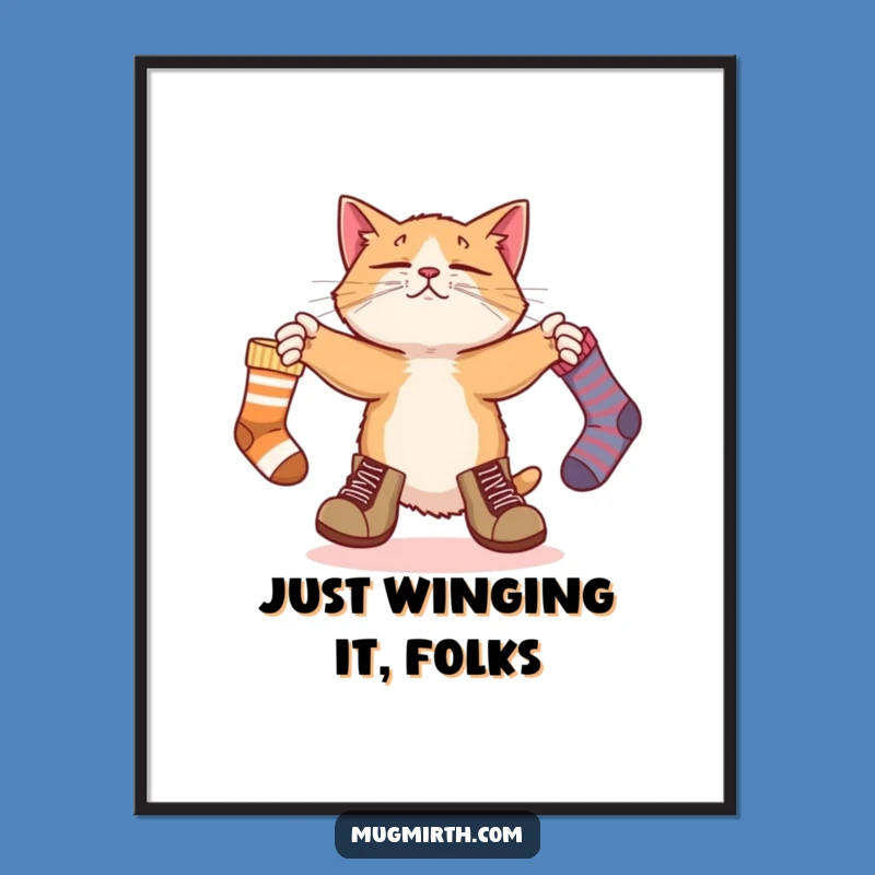Funny Bewildered Cat Juggling Socks Poster - Hilarious Wall Art for Laughs