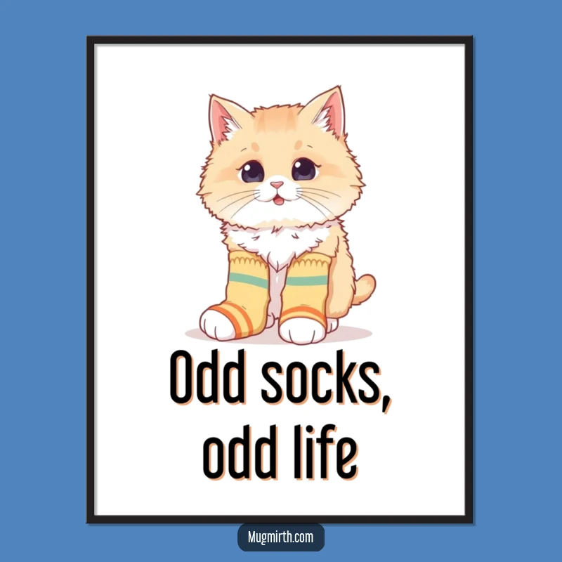 Funny Cat Sock Poster: Quirky Wall Art Funny Gift