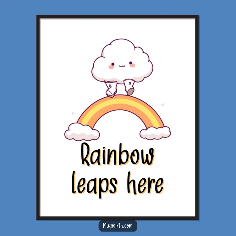 Funny Cloud Boots Rainbow Art Print, Whimsical Leaping Decor Gift