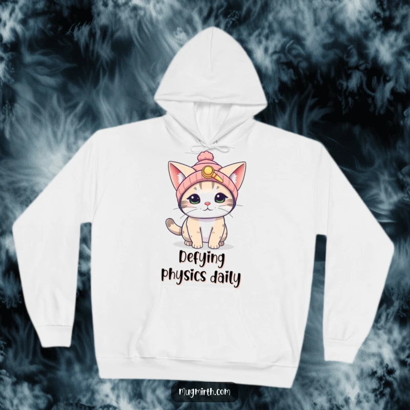 Funny Flying Cat Hoodie: A snug hoodie displaying a silly cat wearing a propeller beanie and flapping its huge ears, attempting impossible flight.