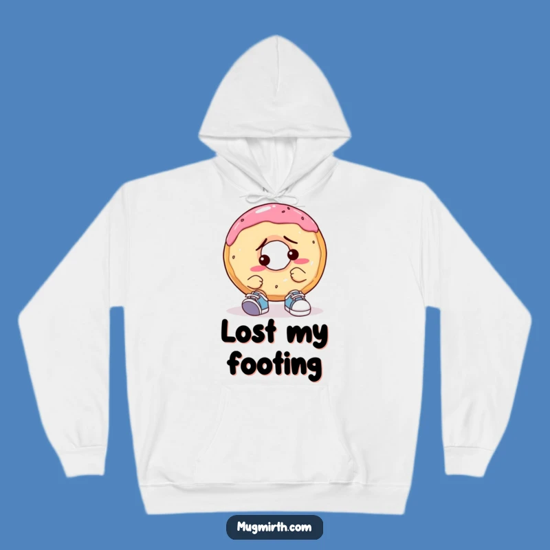 Funny Confused Donut Hoodie: Tiny Shoe Trouble sweatshirt, a cozy and hilarious gift.