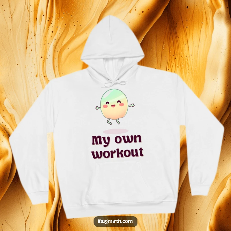 Funny Jelly Hoodie: A cheerful blob of jelly hilariously tries to jump rope with its own wobbly body parts.