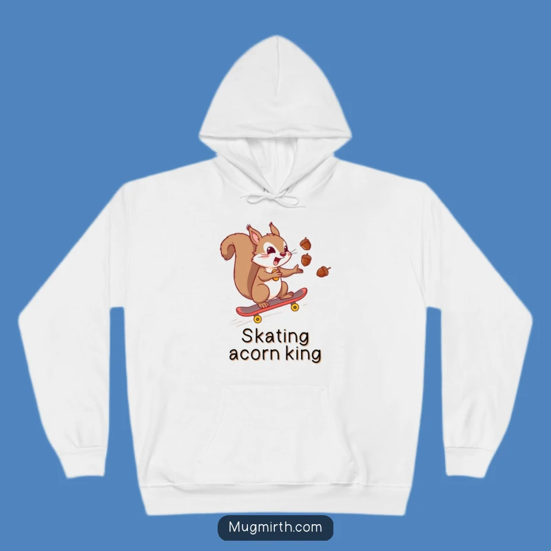 Cozy Funny Squirrel Skateboard Hoodie, Juggling Acorns Comfort Gift