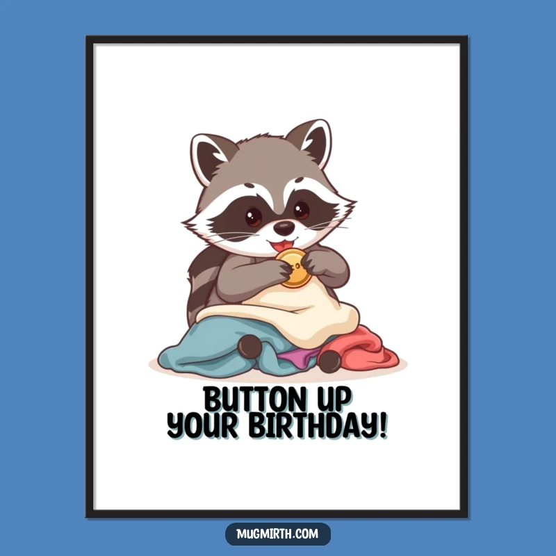 Funny Free Printable Wall Art: Raccoon Button Thief - Quirky Downloadable Art Gift