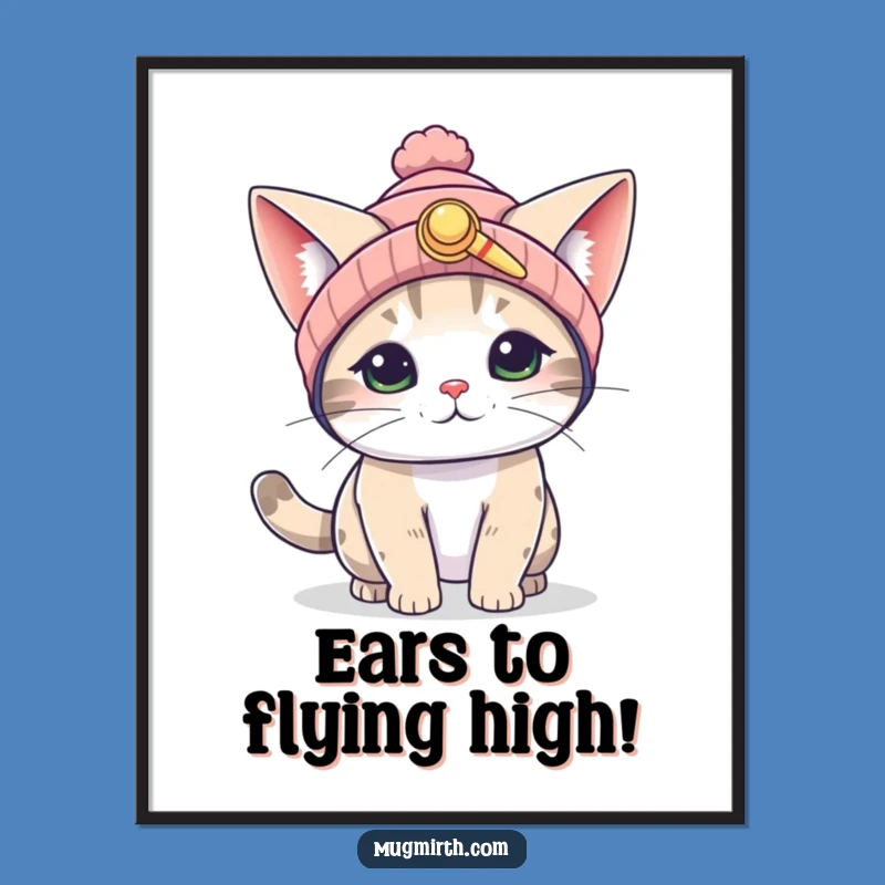 Free Printable Wall Art: Funny Cat Flying Propeller Beanie, Hilarious Downloadable Decor