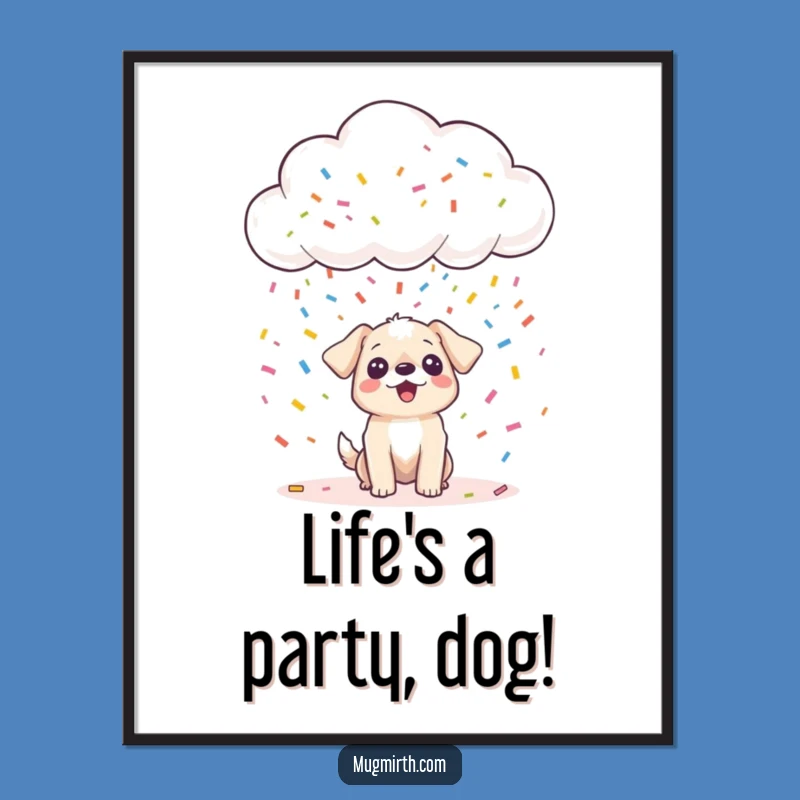 Free Printable Wall Art: Confetti Cloud Raining on Tiny Dog, Downloadable Decor