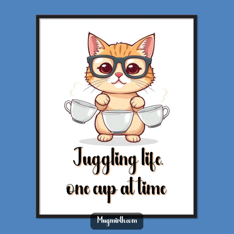 Free Printable Funny Juggling Cat Wall Art - Quirky Downloadable Decor Gift
