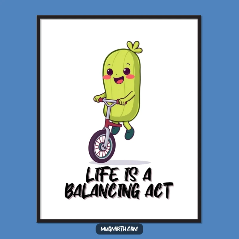 Free Printable Wall Art: Wobbly Pickle Unicycle - Funny Whimsical Downloadable Decor