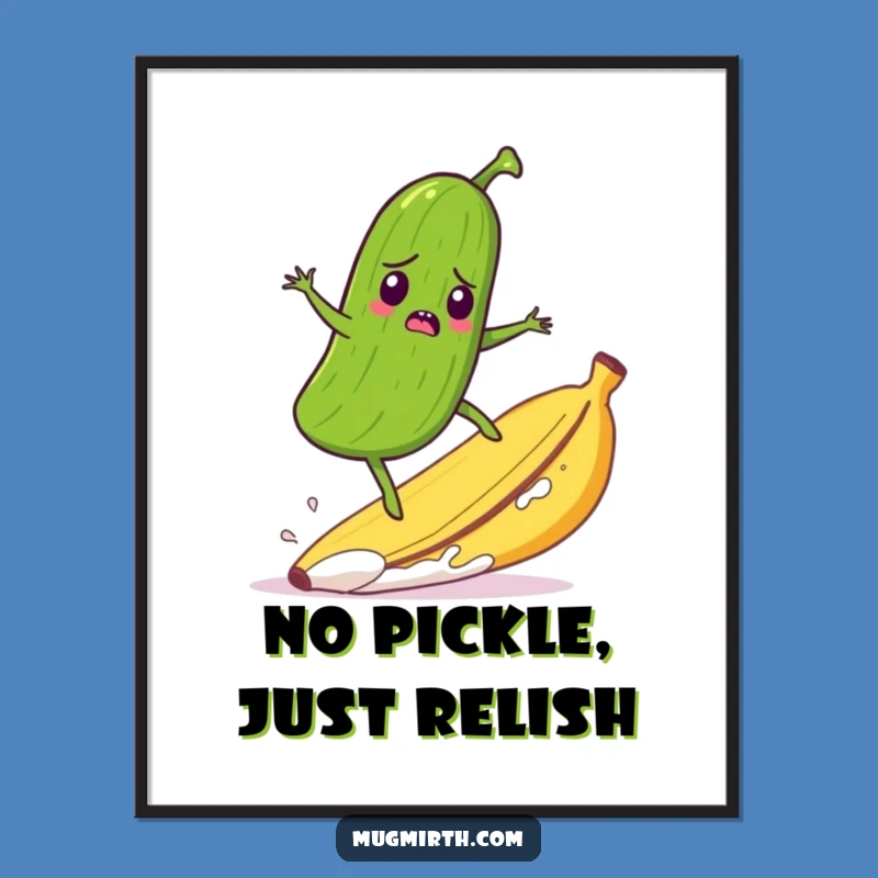 Funny Free Printable Wall Art: Pickle Surfing Banana Peel - Quirky Downloadable Decor