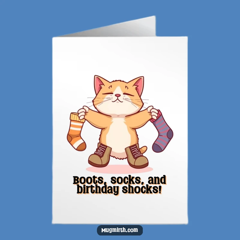 Free Printable Birthday Card: Bewildered Cat Juggling Socks, Funny Downloadable Gift
