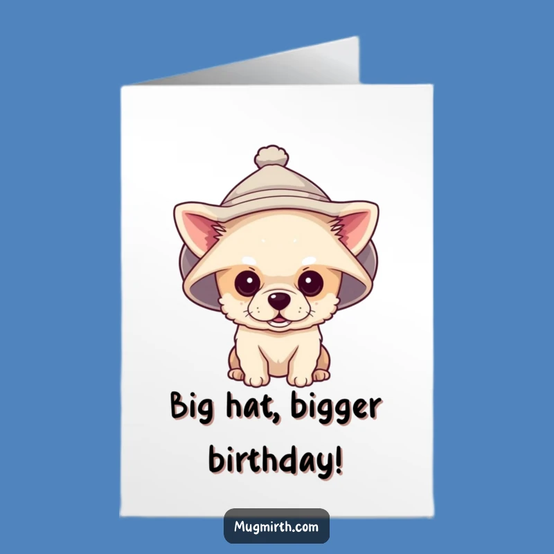 Funny Free Printable Birthday Card: Tiny Dog Big Hat Surprise