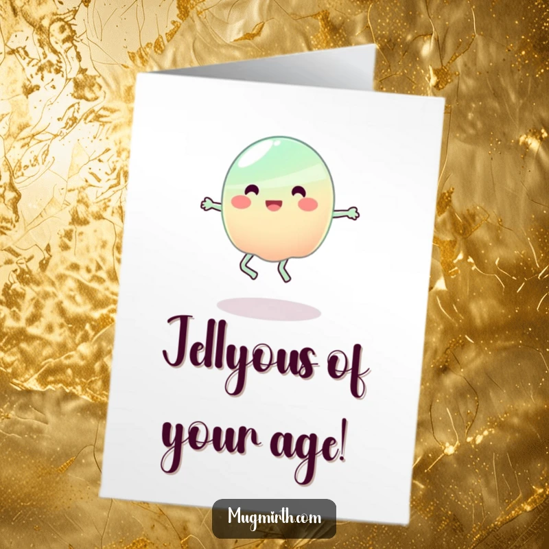 Funny Free Printable Birthday Card: A jiggly jelly blob hilariously attempts to jump rope with its own limbs.