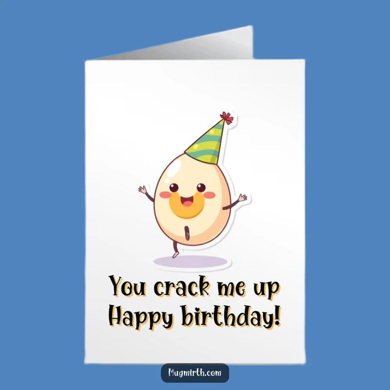 Free Printable Birthday Card: Joyful Egg Cartwheel Party Humor Greeting