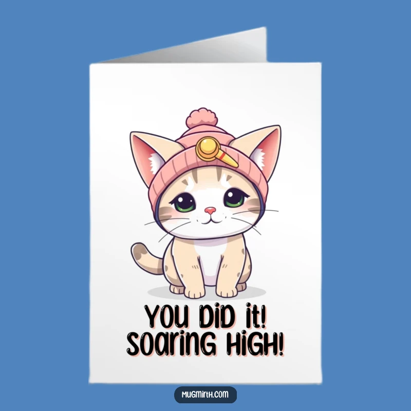 Free Printable Congrats Card: Cat Flying Propeller Hat, Funny Downloadable Success Gift