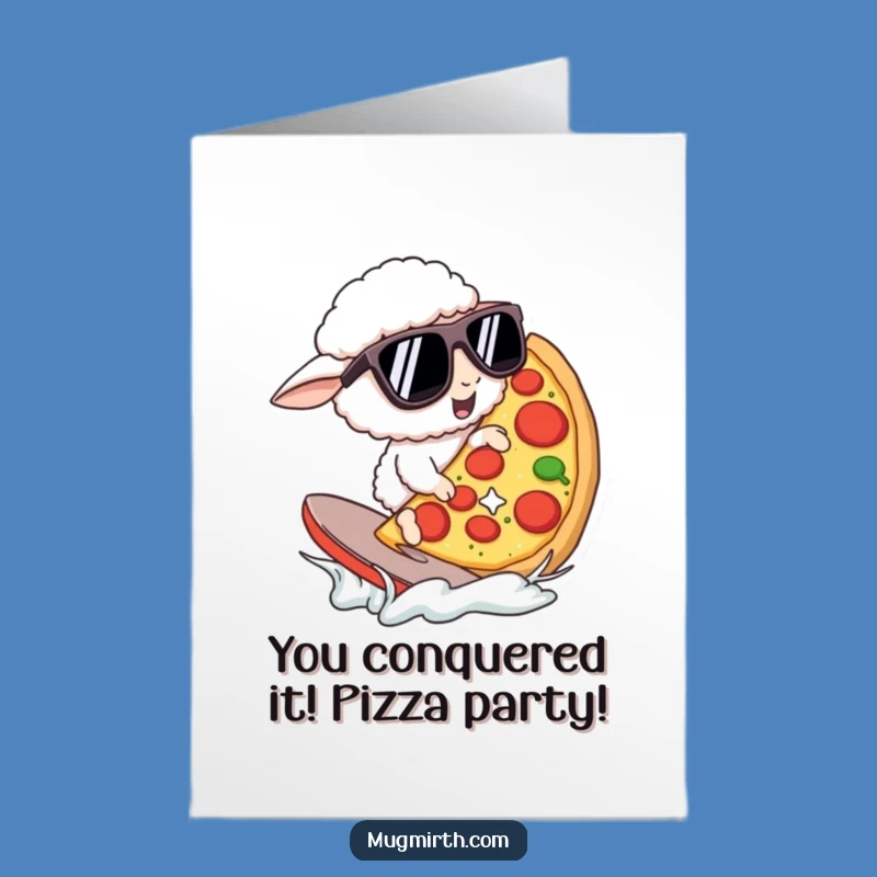 Free Printable Congrats Card: Pizza Surfing Sheep Downloadable Gift!