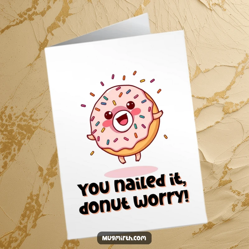 Funny Free Printable Congrats Card: A jubilant donut with sprinkles executes a dynamic cartwheel, perfect for celebrating any amazing occasion.