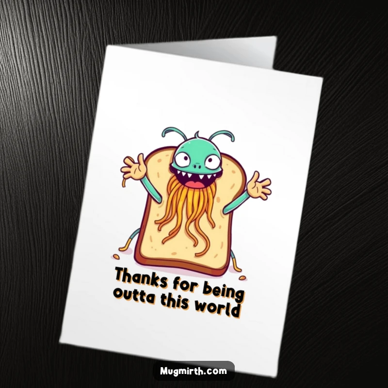 Funny free printable thank you card showing a slice of toast trying to high-five a Flying Spaghetti Monster.
