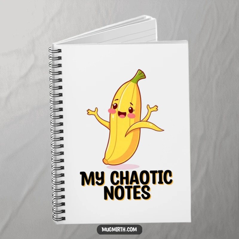 Funny Banana Slip Notebook: A cheerful banana cartoonishly flails after slipping on its peel, ready for notes.